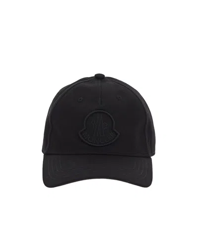 Moncler Logo-embroidered Cotton Cap In Black