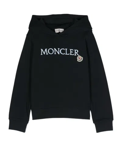 Moncler Logo-embroidered Cotton Hoodie In Blue