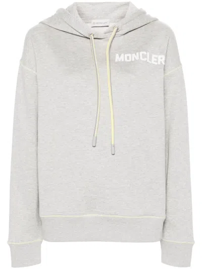Moncler Logo-embroidered Cotton Hoodie In Grey