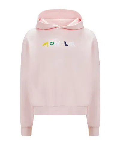 Moncler Logo-embroidered Cotton Hoodie In Pink