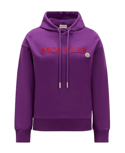 Moncler Logo-embroidered Cotton Hoodie In Purple