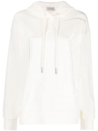 Moncler Logo-embroidered Cotton Hoodie In White