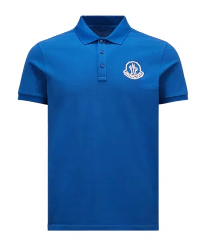 Moncler Logo-embroidered Cotton Polo Shirt In Blue
