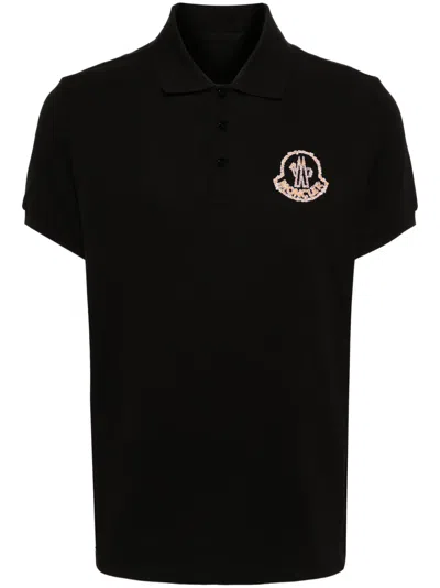 Moncler Poloshirt Mit Logo-stickerei In Schwarz