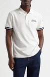 Moncler Logo Embroidered Cotton Polo In Silk White