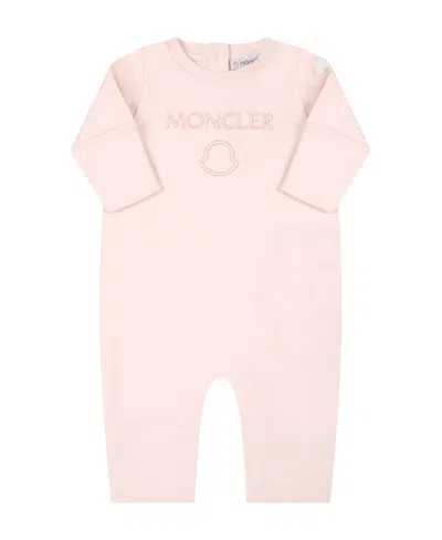 Moncler Logo-embroidered Cotton Romper In Pink