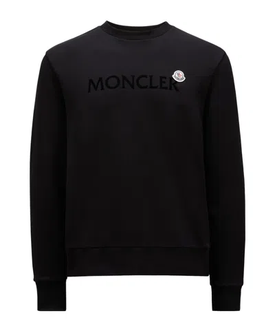 Moncler Logo-embroidered Cotton Sweatshirt In Black