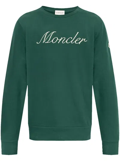 Moncler Logo-embroidered Cotton Sweatshirt In Green