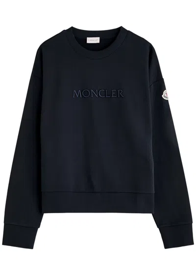 Moncler Logo-embroidered Cotton Sweatshirt In Black