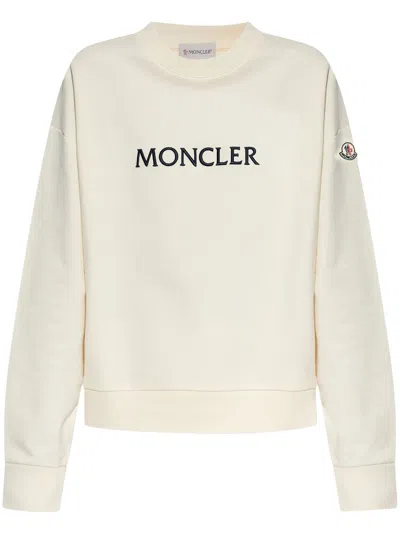 Moncler Off-white Embroidered Logo Sweatshirt In Beige