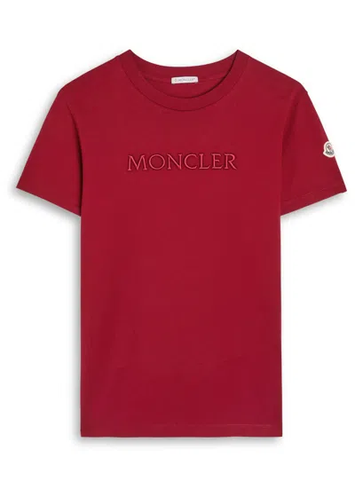 Moncler Logo-embroidered Cotton T-shirt In Red