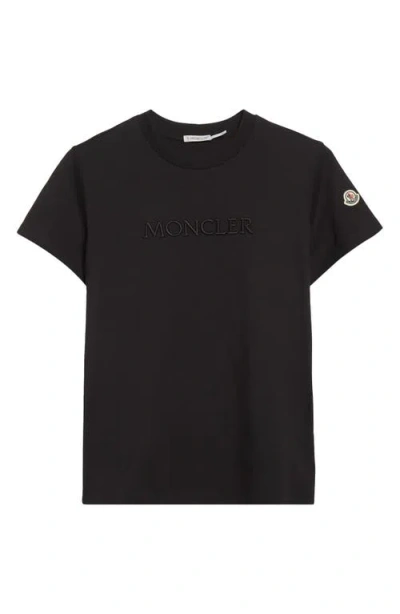 Moncler Logo Embroidered Cotton T-shirt In Black