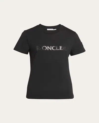 Moncler Logo Embroidered Cotton T-shirt In Black