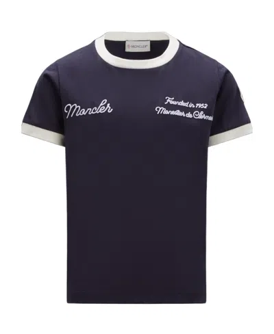 Moncler Logo-embroidered Cotton T-shirt In Blue