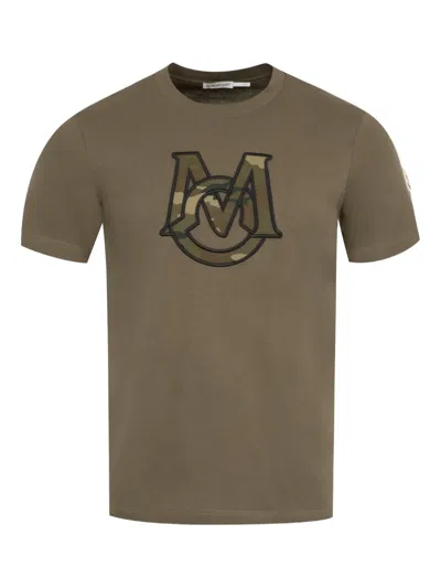 Moncler Logo-embroidered Cotton T-shirt In Brown