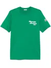 Moncler Green Crewneck T-shirt With Logo Print On The Front And Logo Patch On The Sleeve In Cotton M In Green