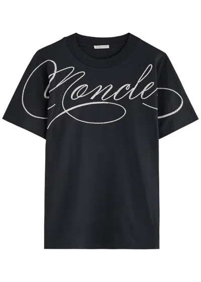 Moncler Logo-embroidered Cotton T-shirt In Navy