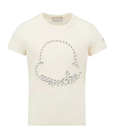 Moncler Logo-embroidered Cotton T-shirt In Nude