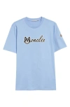 Moncler Logo Embroidered Cotton T-shirt In Serenity