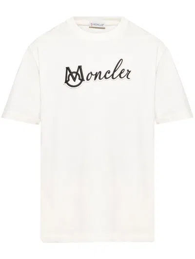 Moncler Logo-embroidered Cotton T-shirt In Beige
