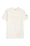 Moncler Logo Embroidered Cotton T-shirt In White Onyx