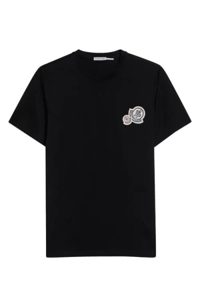Moncler Double Logo Patch Cotton T-shirt In Black