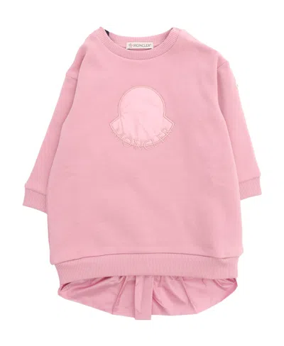 Moncler Logo-embroidered Crew-neck Dress In Pink