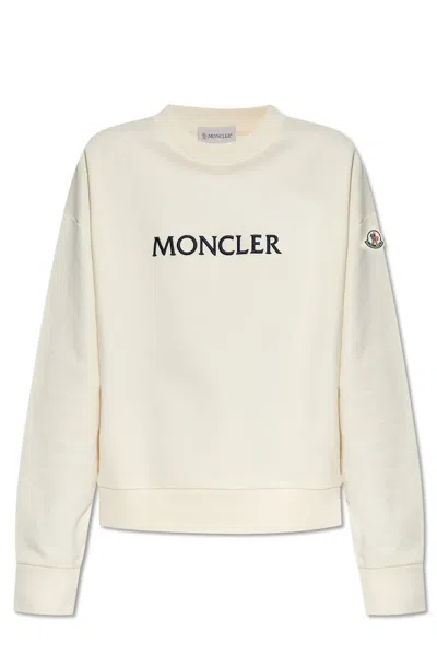 Moncler Embroidered Tonal Logo Cotton Sweatshirt White In Beige
