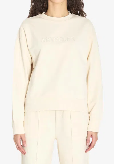 Moncler Logo-embroidered Crewneck Sweatshirt In Neutral