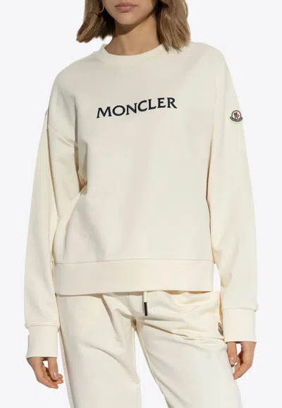 Moncler Logo Embroidered Crewneck Sweatshirt In White
