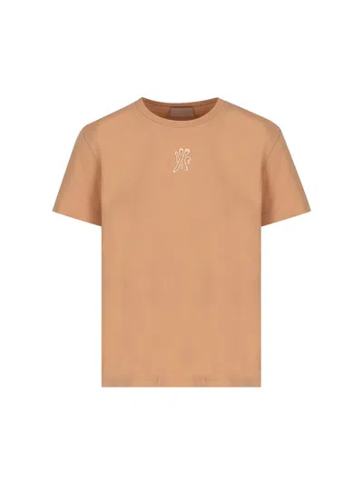 Moncler Logo Embroidered Crewneck T In Brown