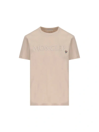 Moncler Logo Embroidered Crewneck T In Pink