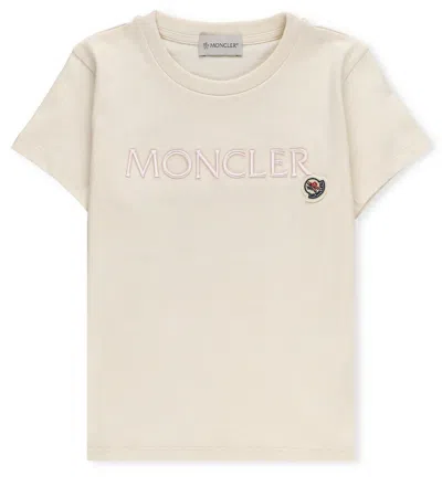 Moncler Kids' Logo Embroidered Crewneck T-shirt In Neutral