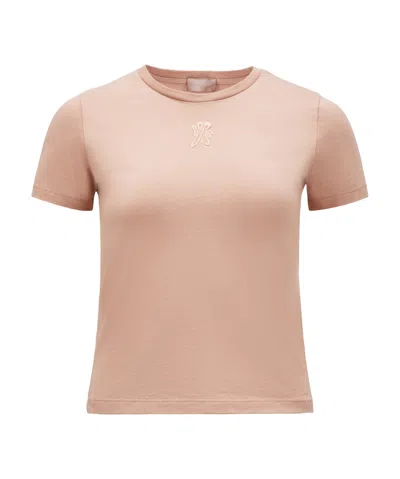 Moncler Logo Embroidered Crewneck T-shirt In Pink