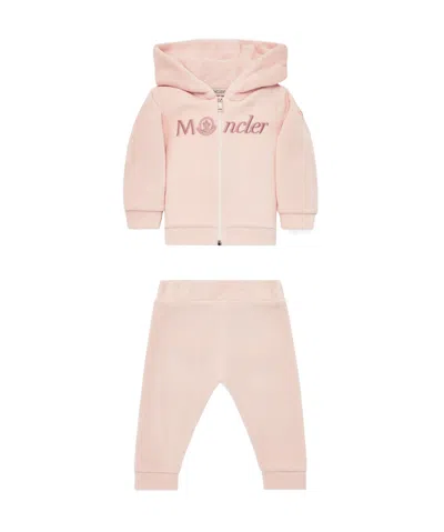 Moncler Logo-embroidered Fleece Tracksuit In Pink