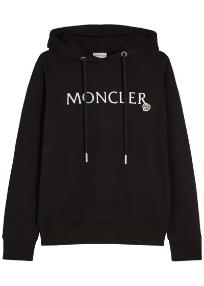 Moncler Logo-embroidered Hooded Cotton Sweatshirt In Black