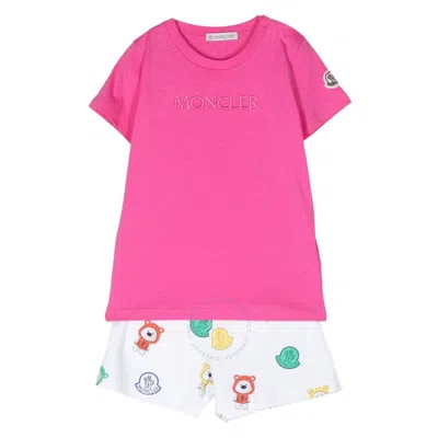 Moncler Logo Embroidered Jersey Set In Pink