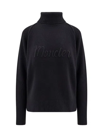 Moncler Logo Embroidered Knit Sweater In Black