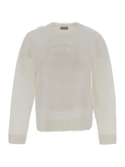 Moncler Logo Embroidered Knit Sweater In White