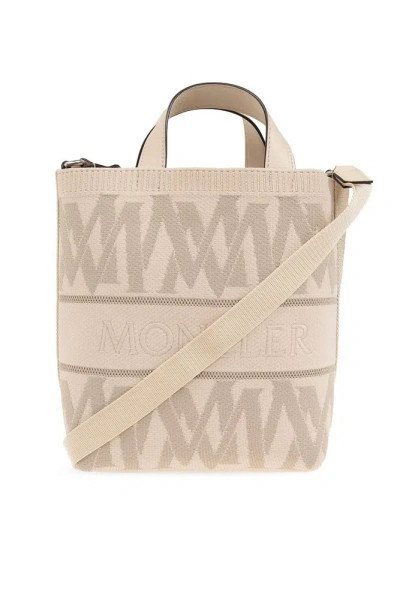 Moncler Logo Embroidered Knit Tote Bag In Beige