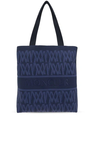 Moncler Monogram Knit Tote Bag In Blue