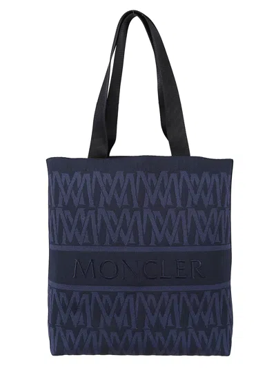 Moncler Logo Embroidered Knit Tote In Blu