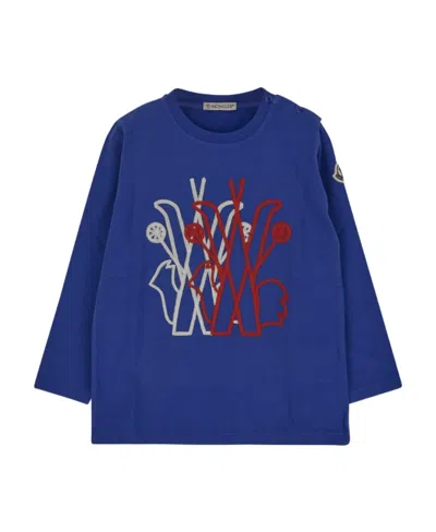 Moncler Logo-embroidered Long-sleeve T-shirt In Royal Blue