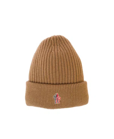 Moncler Logo-embroidered Padded Wool Beanie In Brown