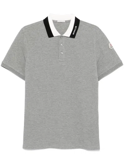 Moncler Logo-embroidered Piquet Polo Shirt In Grey