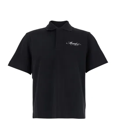 Moncler Logo-embroidered Polo Shirt In Black