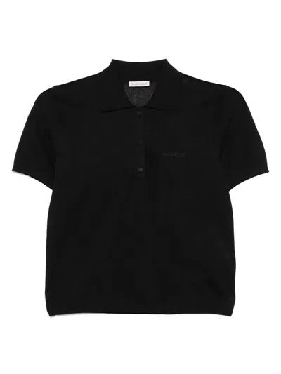Moncler Polo Shirt With Embroidered Logo In Black