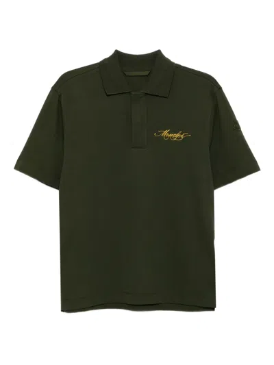 Moncler Logo-embroidered Polo Shirt In Green