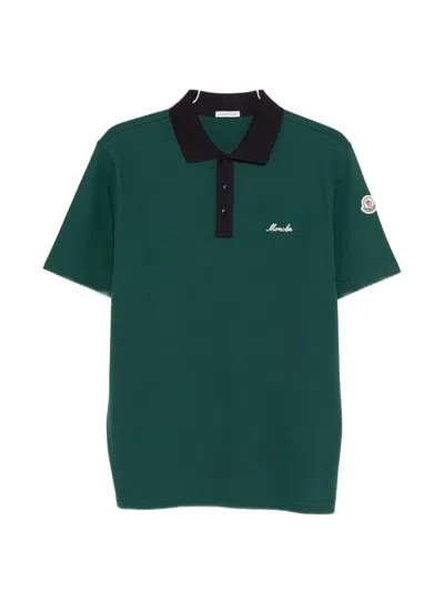 Moncler Logo-embroidered Polo Shirt In Green