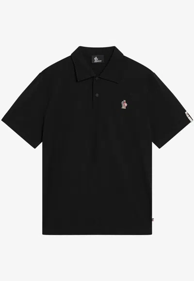 Moncler Logo Embroidered Polo T-shirt In Black